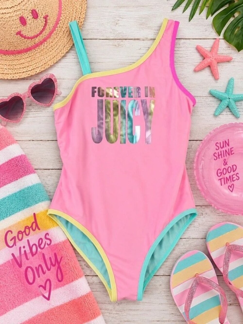 Juicy Couture Girls Size 12 One Piece Swimsuit Pink Forever in Juicy Metallic